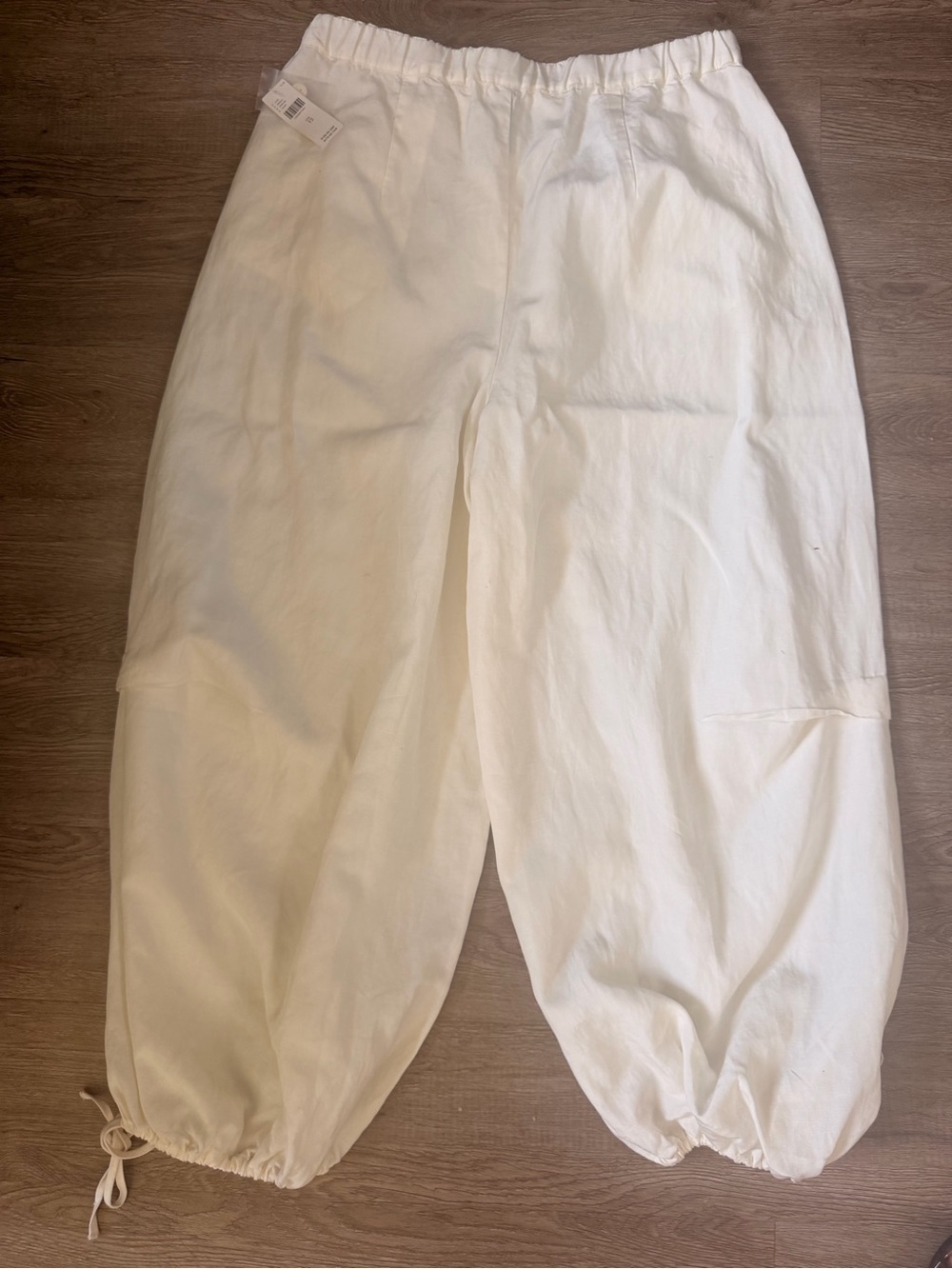 Anthropologie Garden Balloon Cream Wide-Leg Drawstring Hem Pants - Picture 4 of 7